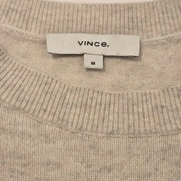 Vince Cashmere Blend Heathered Beige Classic Crewneck Sweater - Size Medium - Picture 4 of 6